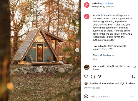 Los espacios con más “me gusta” en la cuenta de Instagram de Airbnb en 2022